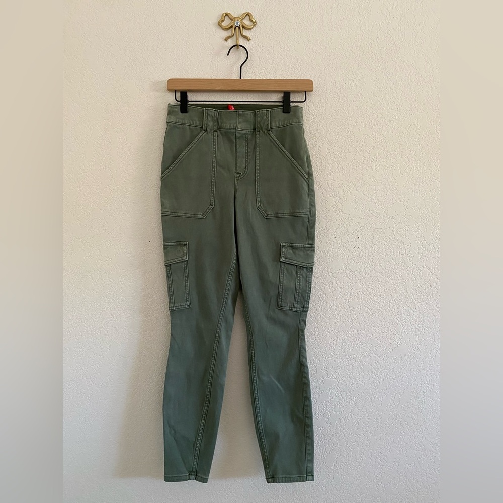 Spanx Stretch Twill Cargo Skinny Pants Sage Green Medium Petite 20311Q